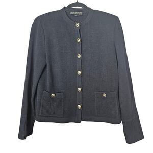 Vintage St. John 4 Black Santana Knit Cardigan Button Up Sweater Minimalist